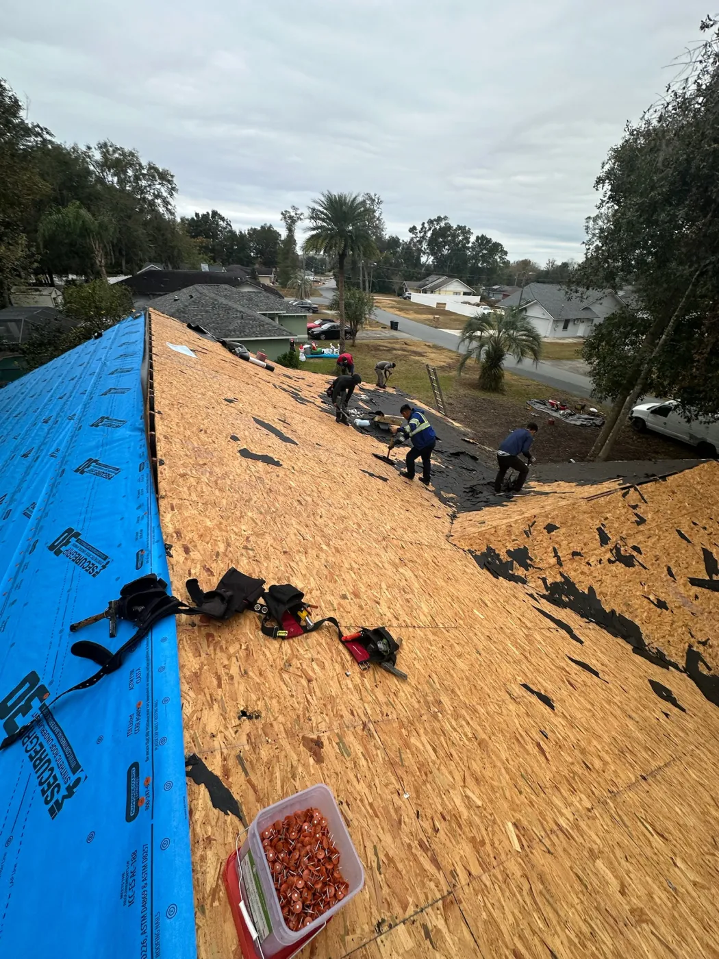 Shingle Removal & Roof Deck Preparation | Sentinel Roofing Alachua, FL Shingle removal with a clean roof deck prepared for new underlayment by Sentinel Roofing in Alachua, FL