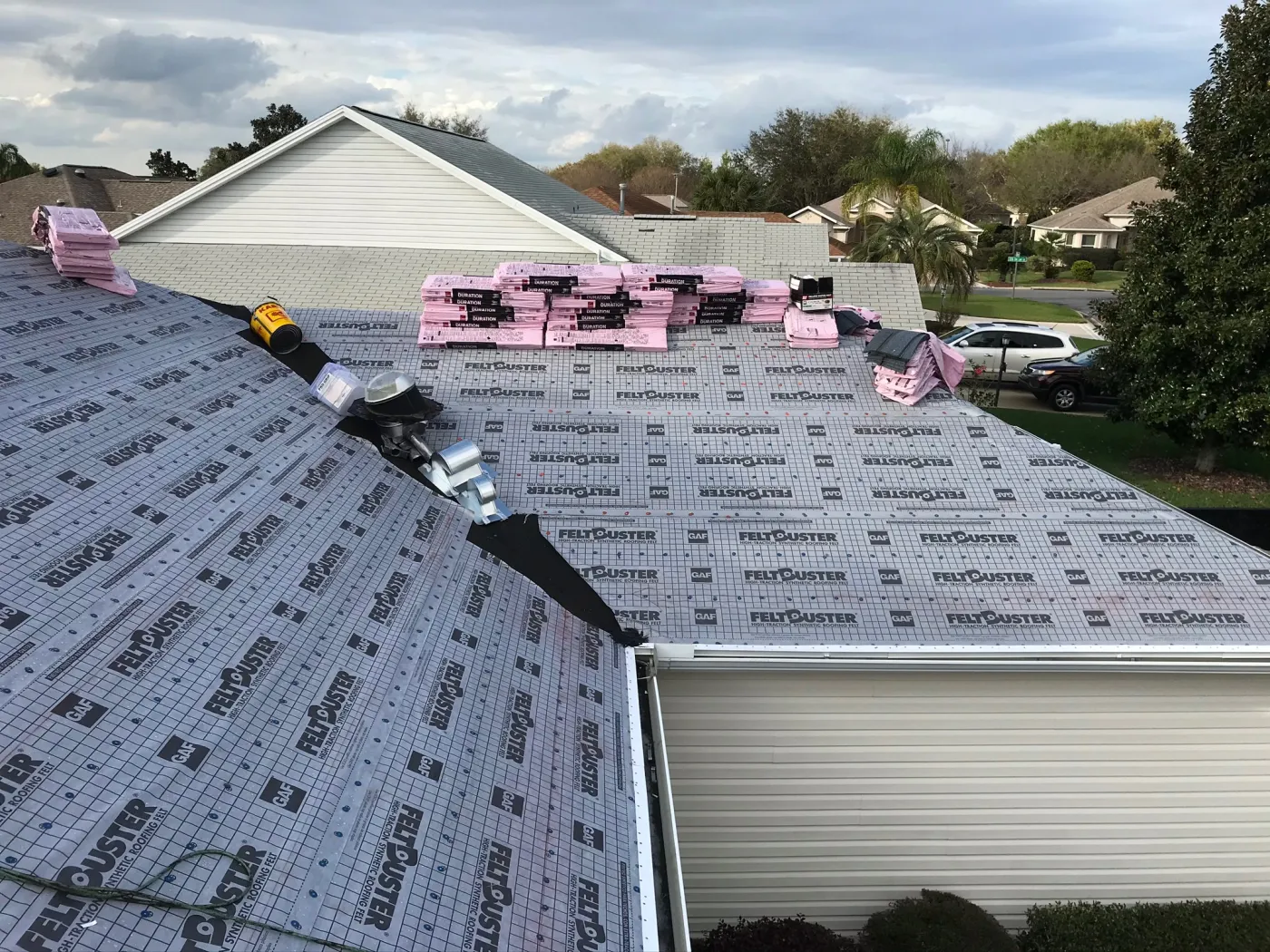 Owens Corning Roof Replacement Preparation | Sentinel Roofing Belleview, FL Owens Corning roof replacement with IWS valley protection, new drip edge, and FeltBuster by Sentinel Roofing in Belleview, FL