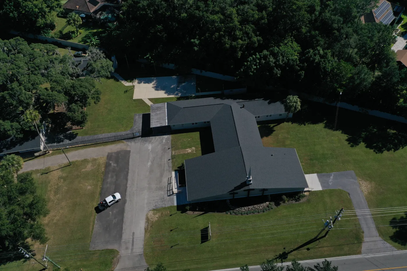 Commercial Church Shingle Reroof | Sentinel Roofing Dunnellon, FL Completed CertainTeed shingle reroof and final cleanup at a commercial church by Sentinel Roofing in Dunnellon, FL