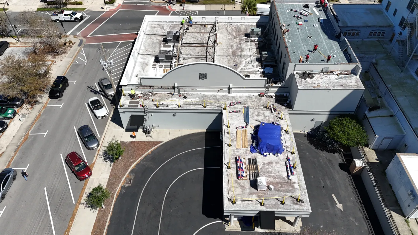 GAF EverGuard TPO Roof Installation | Sentinel Roofing Ocala, FL GAF EverGuard TPO commercial roof installation with insulation in progress by Sentinel Roofing in Ocala, FL