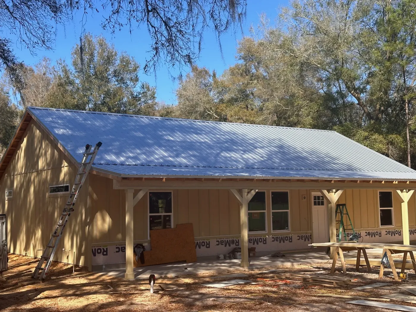 New Construction Metal Farm Roof in Dunnellon, FL New construction 26-gauge metal farm roof installed by Sentinel Roofing in Dunnellon, FL
