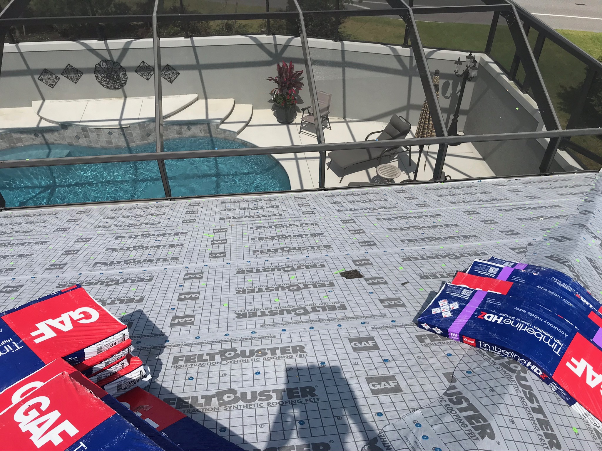A roof replacement in process with the Feltbuster underlayment in place ready for shingle installation.