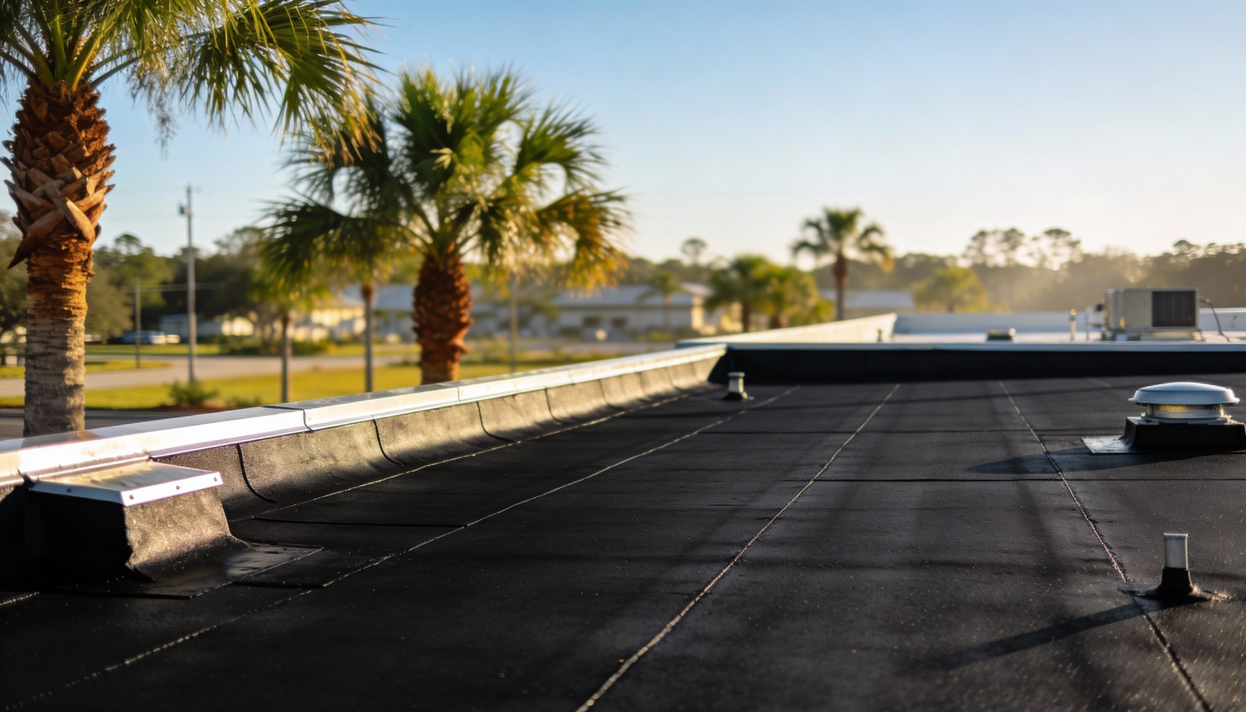 A large, flat commercial EPDM roof.