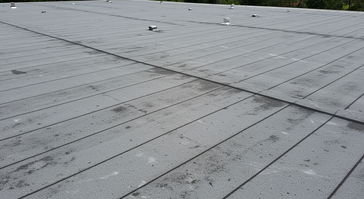 A flat modified bitumen commercial roof.